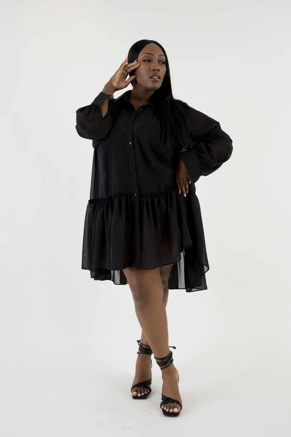 Black Poly Chiffon Tunic