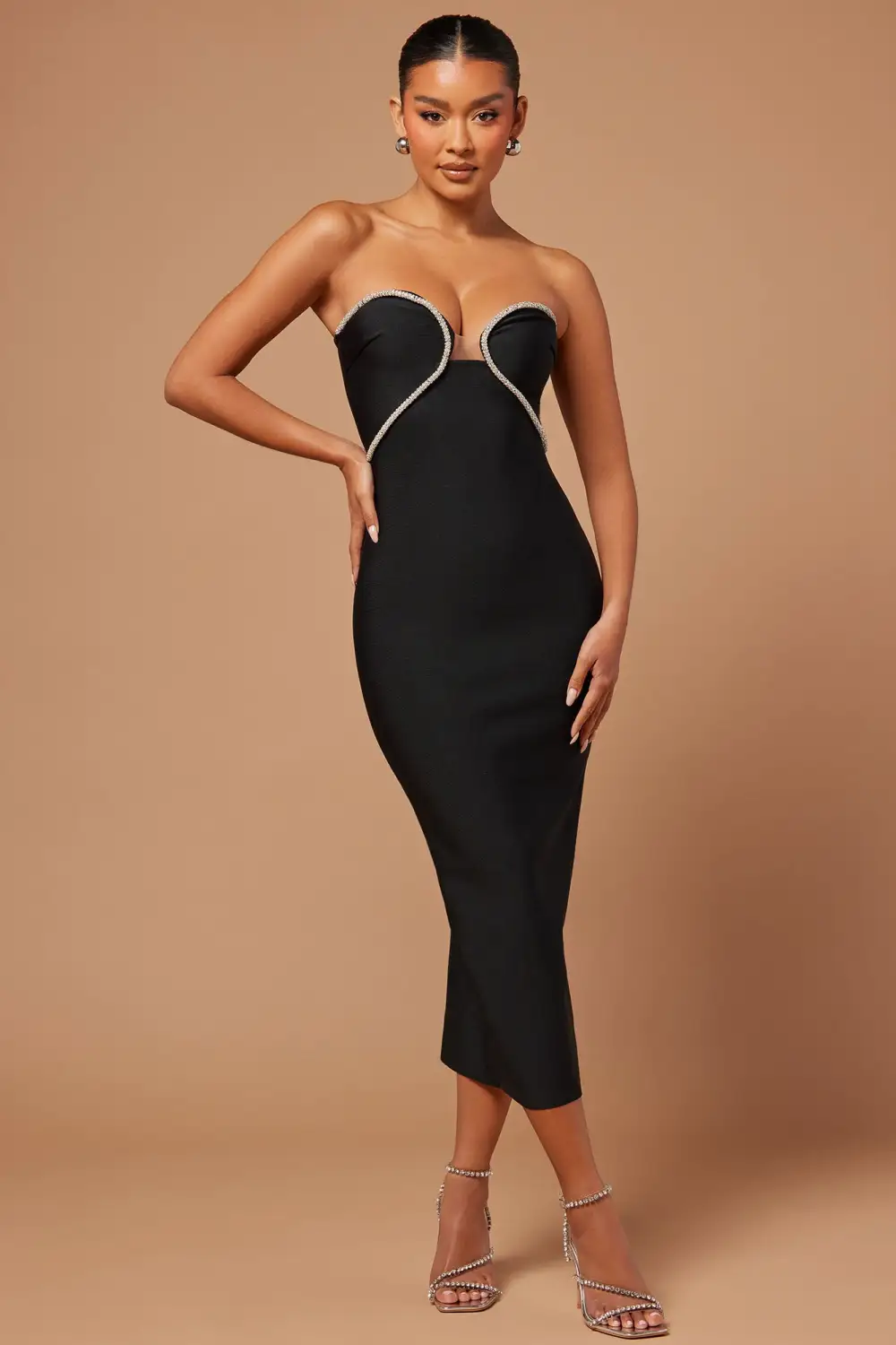 Nicole Embellished Midi Dress - Black