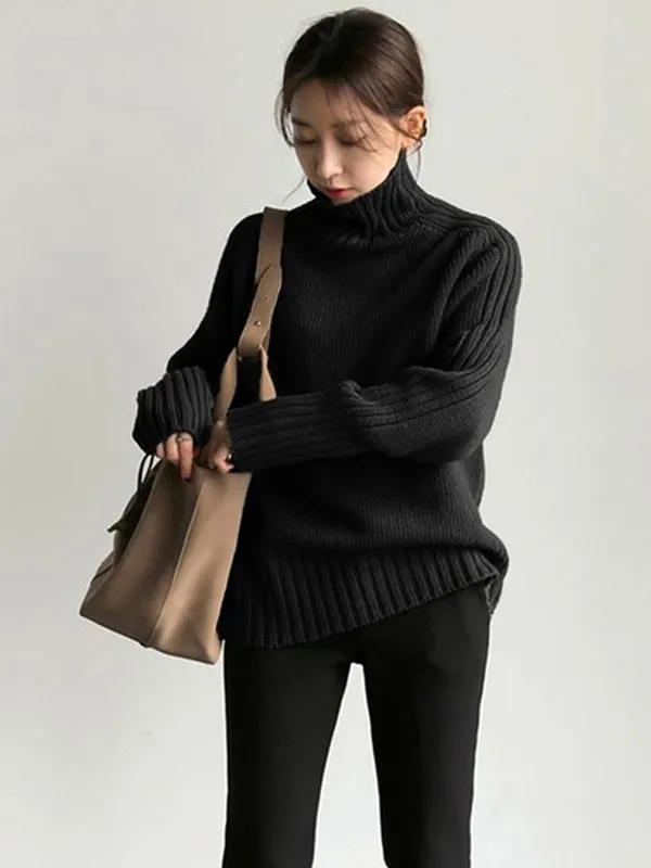 Simple Solid Turtleneck Sweater