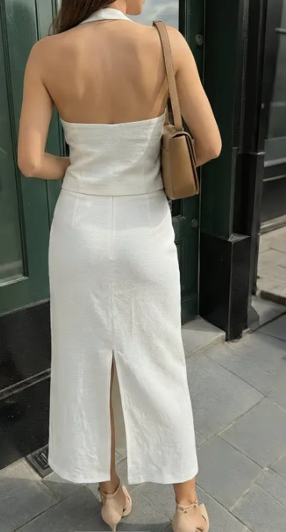 V-Neck Sleeveless Top & Midi Skirt Set