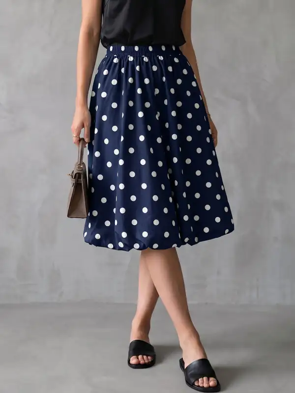 High Waisted Loose Contrast Color Elasticity Pleated Polka