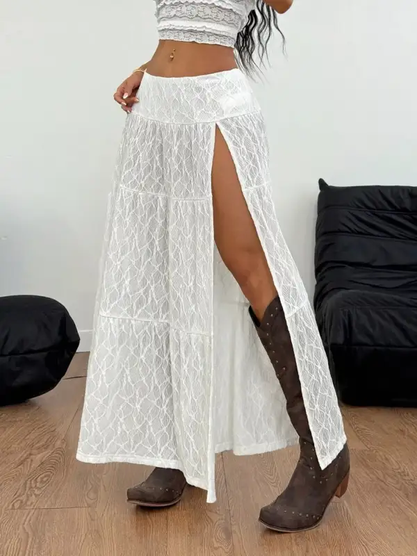 Casual Lace Slit Skirt