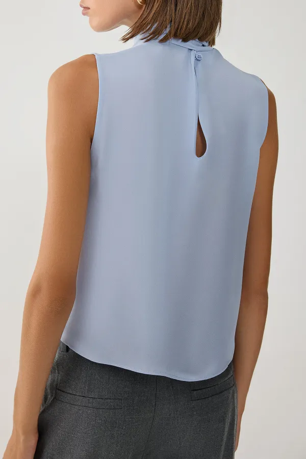 High Neck Blouse-Blue