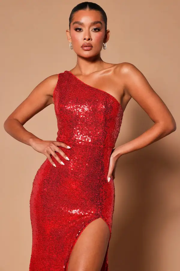 Jolie Sequin Maxi Dress - Red