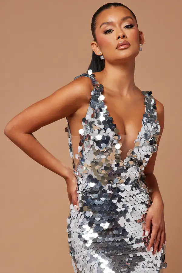 See Me Shining Sequin Gown - Silver