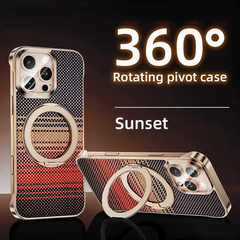 Rotating Stand Carbon Fiber iPhone 17 Pro Max Case Magnetic iPhone 16 Shockproof Protective Cover