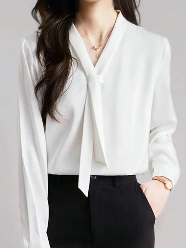 Women's Tie Neck Long-Sleeve Regular Blouse