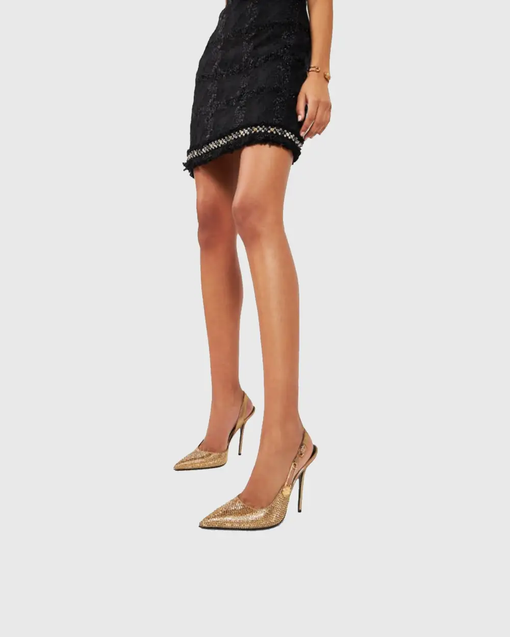Rhinestone Embellished Slingback Pumps in Gold