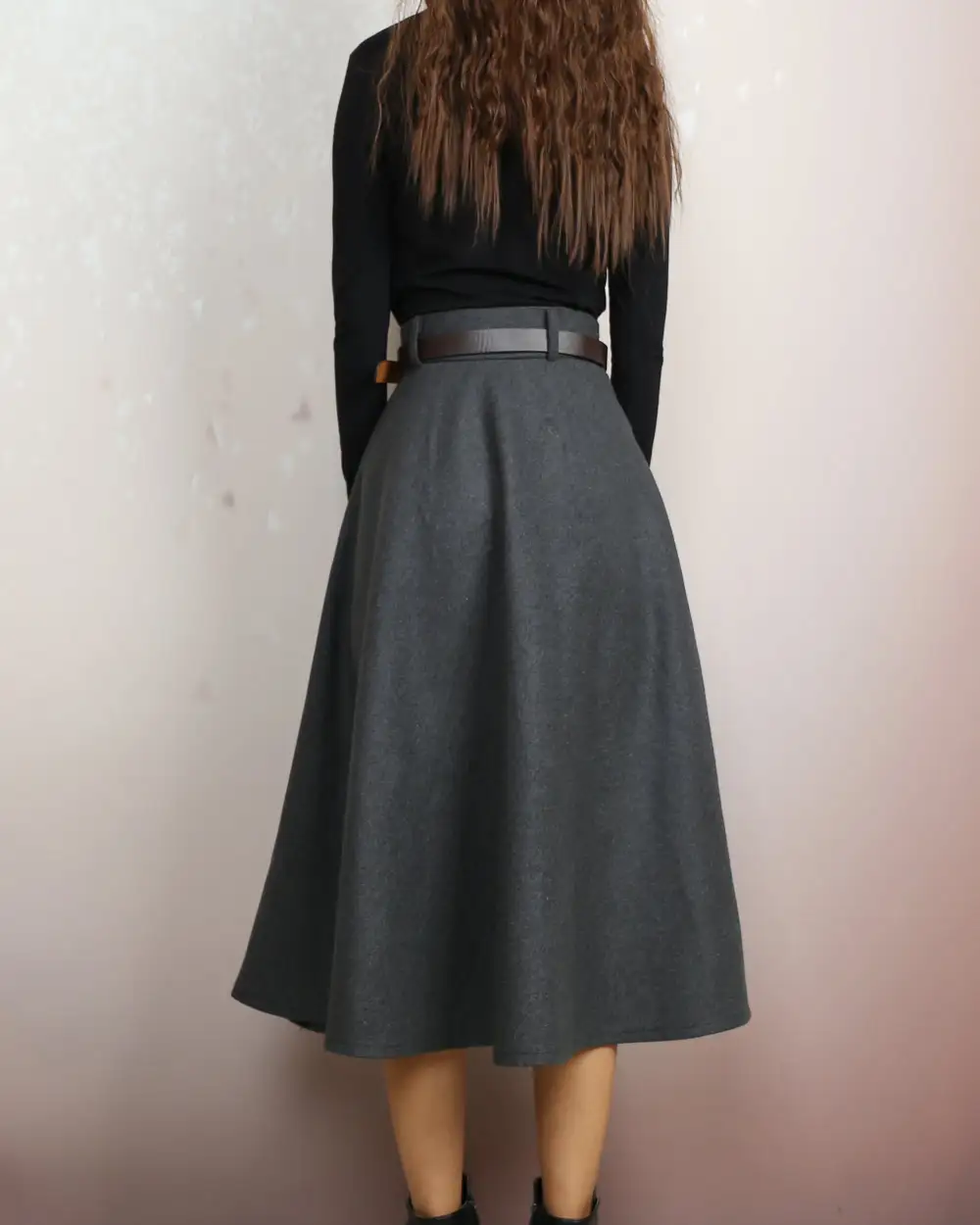 Relaxed Belted Wool Maxi Skirt
