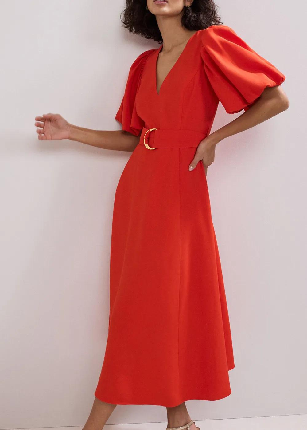 Relaxed Casual Puff Sleeve V-Neck Dress