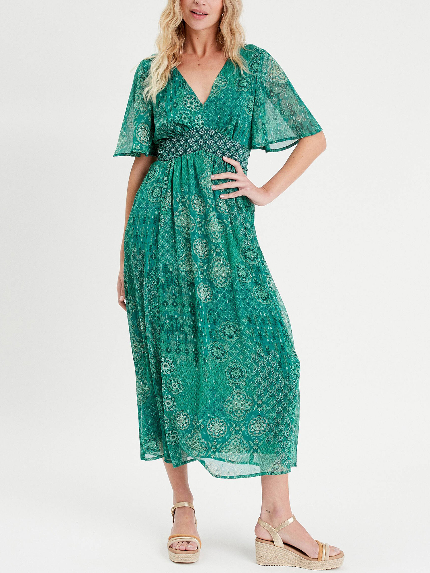 Robe longue évasée vert femme