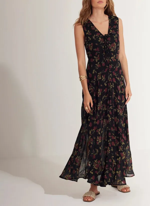 Casual Style Rose Print Midi Dress