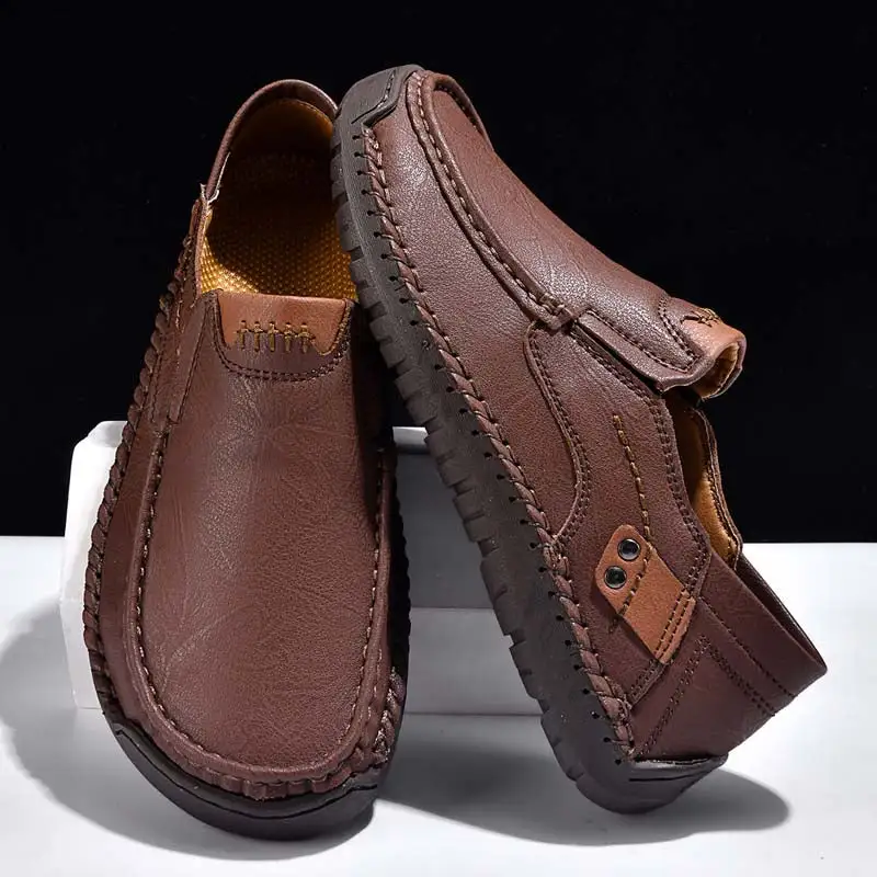 (🎁Free Socks Giveaway🧦) Men's Genuine Leather Casual Boots - Slip-On, Waterproof, Wide Toe Box with Arch Support