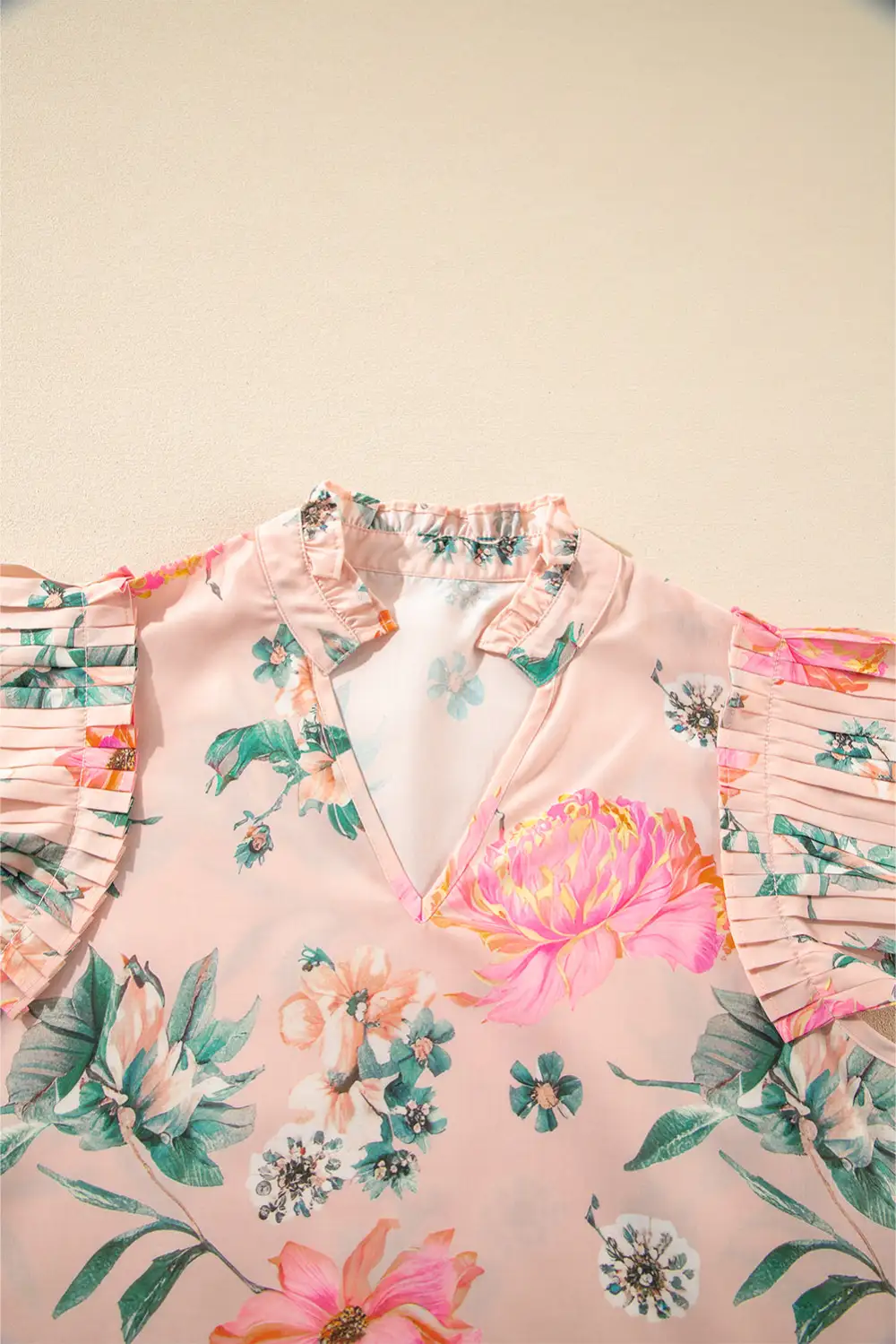 Floral Frilled Pleated Blouse
