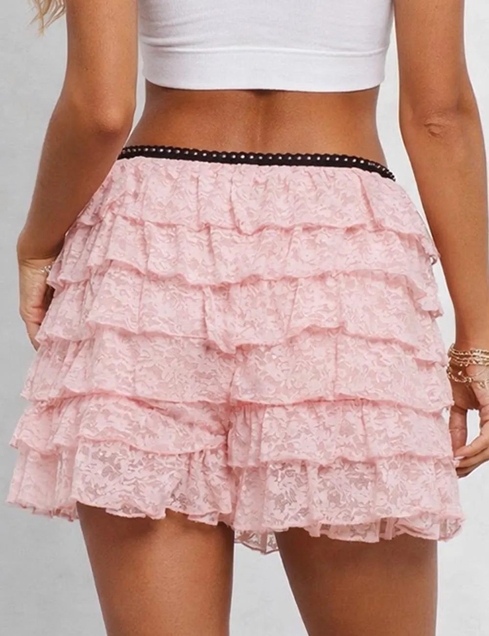 Floral Lace Elastic Waist Shorts