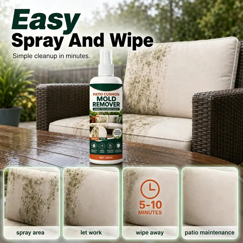 Patio Cushion Mold Remover Spray, Powerful Mildew Stain Cleaner, Quick Mold & Mildew Stain Removal Spray Safe for Outdoor Fabric Cushions, Patio Furniture Upholstery Cleaning Solution