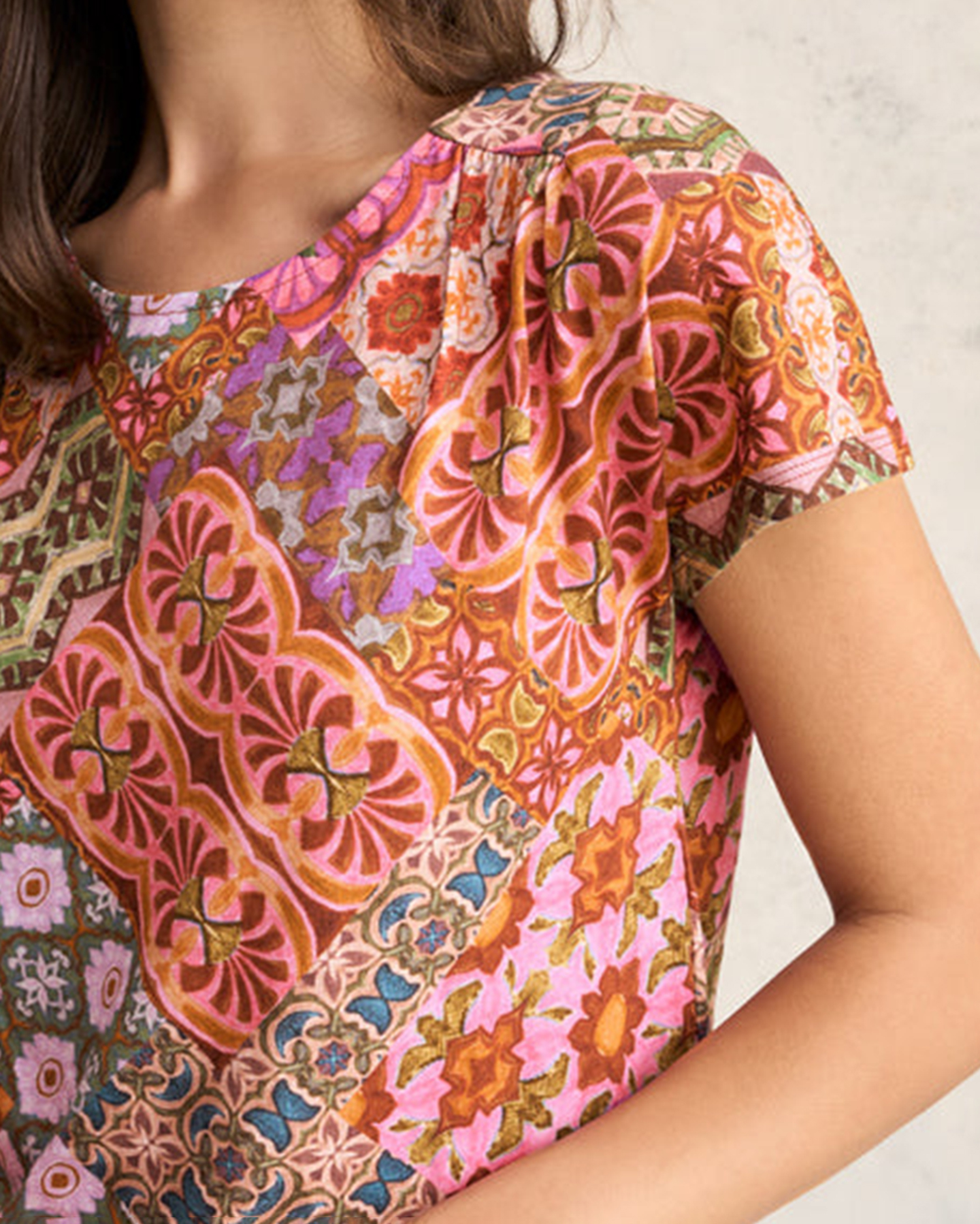 Short Sleeve Patchwork Print Blouse