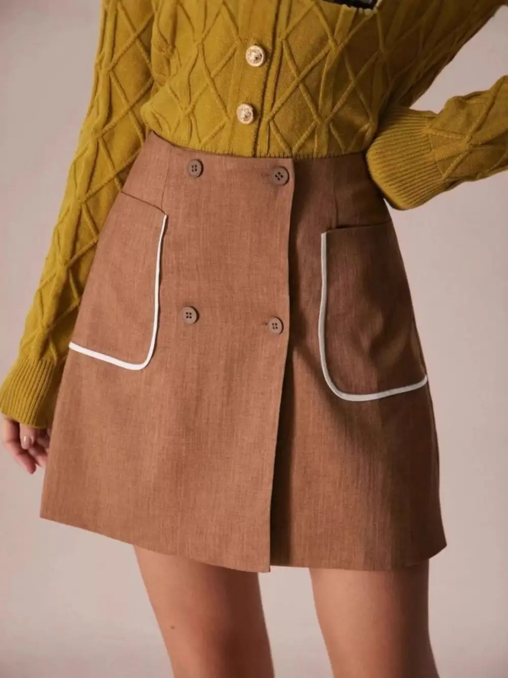 Button Front Button Mini Skirt