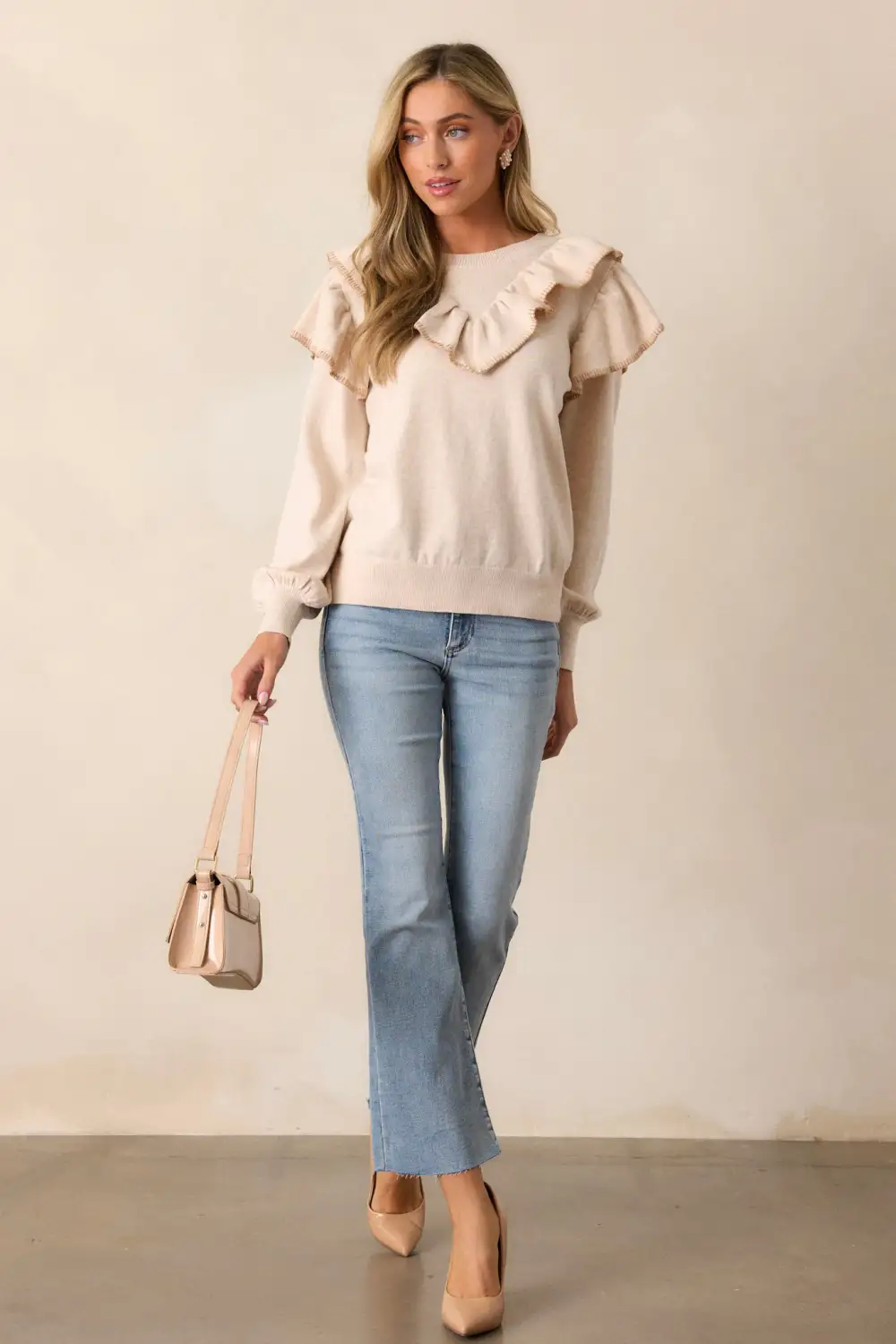 Silent Running Beige Long Sleeve Sweater Top