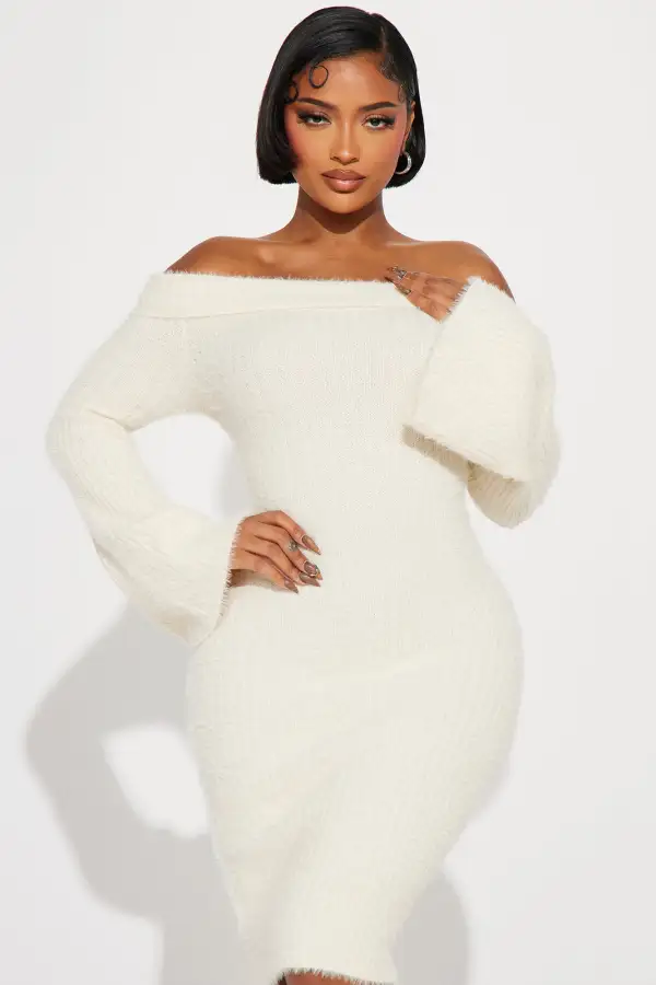 Diana Fuzzy Sweater Midi Dress - Cream