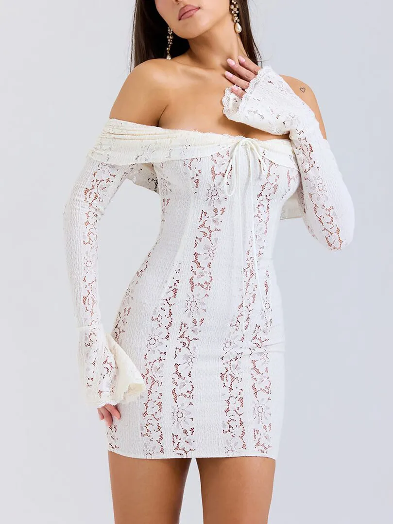 One Shoulder Lace Hip Wrap Mini Dress