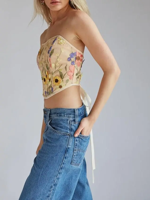 Strapless Floral Lace Corset Top