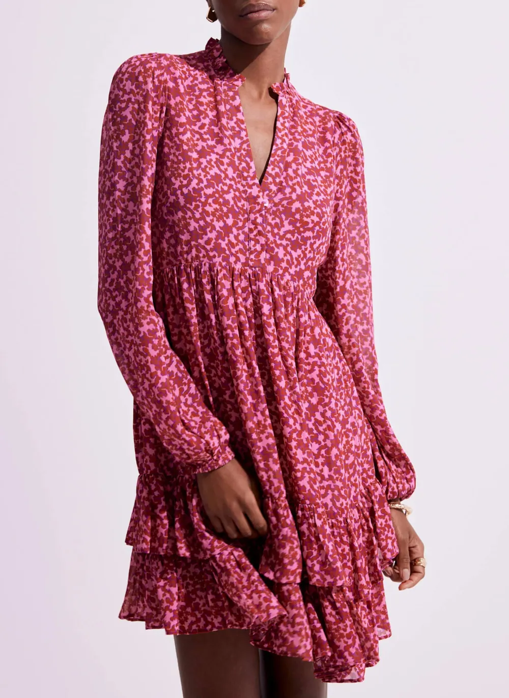 Casual Style Pink Floral Print Mini Dress