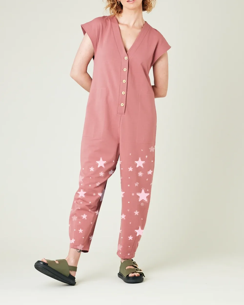 DUSTY PINK COTTON JERSEY JUMPSUIT