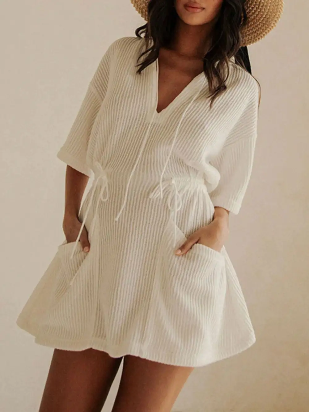 Relaxed Fit Short Sleeve Dress Swim Cover Up