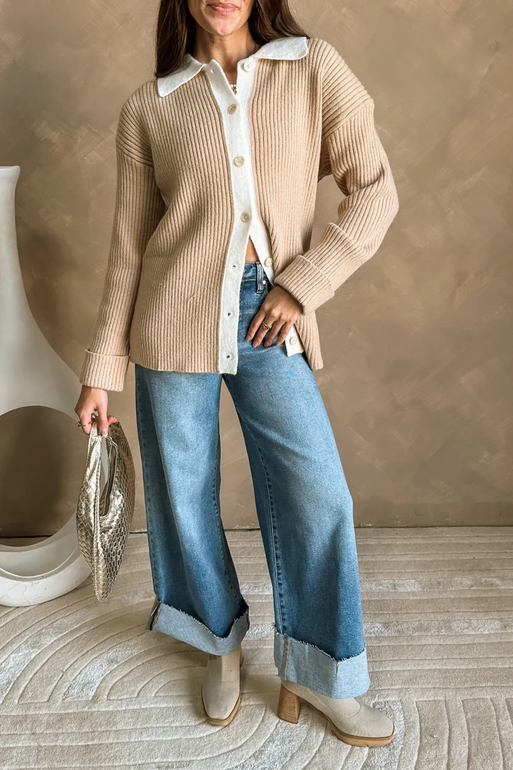 Dropped Shoulder Lapel Cardigan