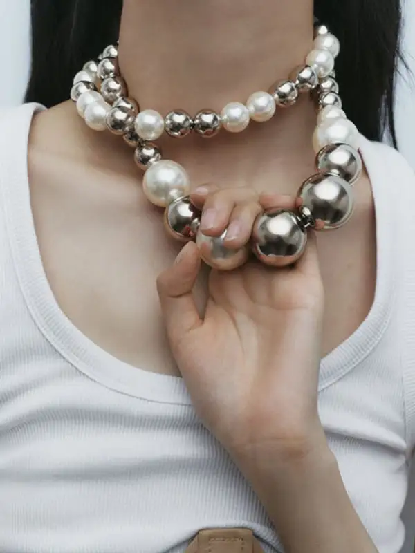 Beaded Contrast Dainty Alloy Necklace