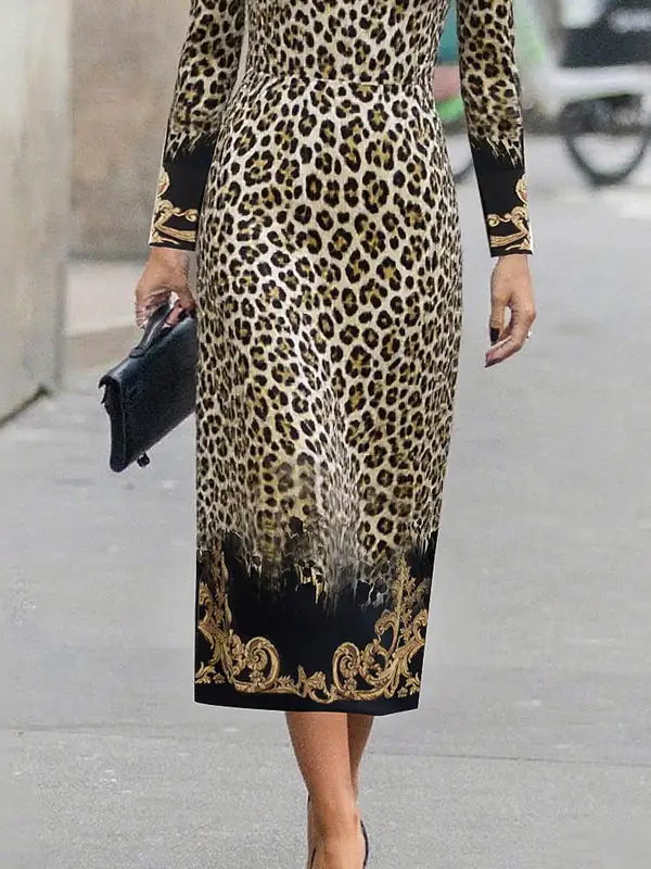 High Printed Long Neck Maxi Dress