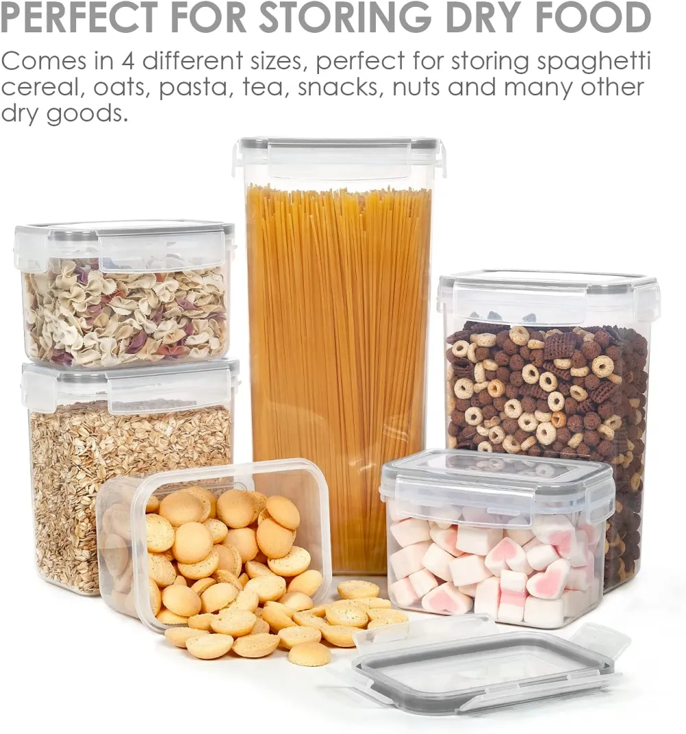 Airtight Food Storage Containers with Lids, 24 pcs Plastic Kitchen and Pantry Organization Canisters for Cereal, Dry Food, Flour and Sugar, BPA Free, Includes 24 Labels