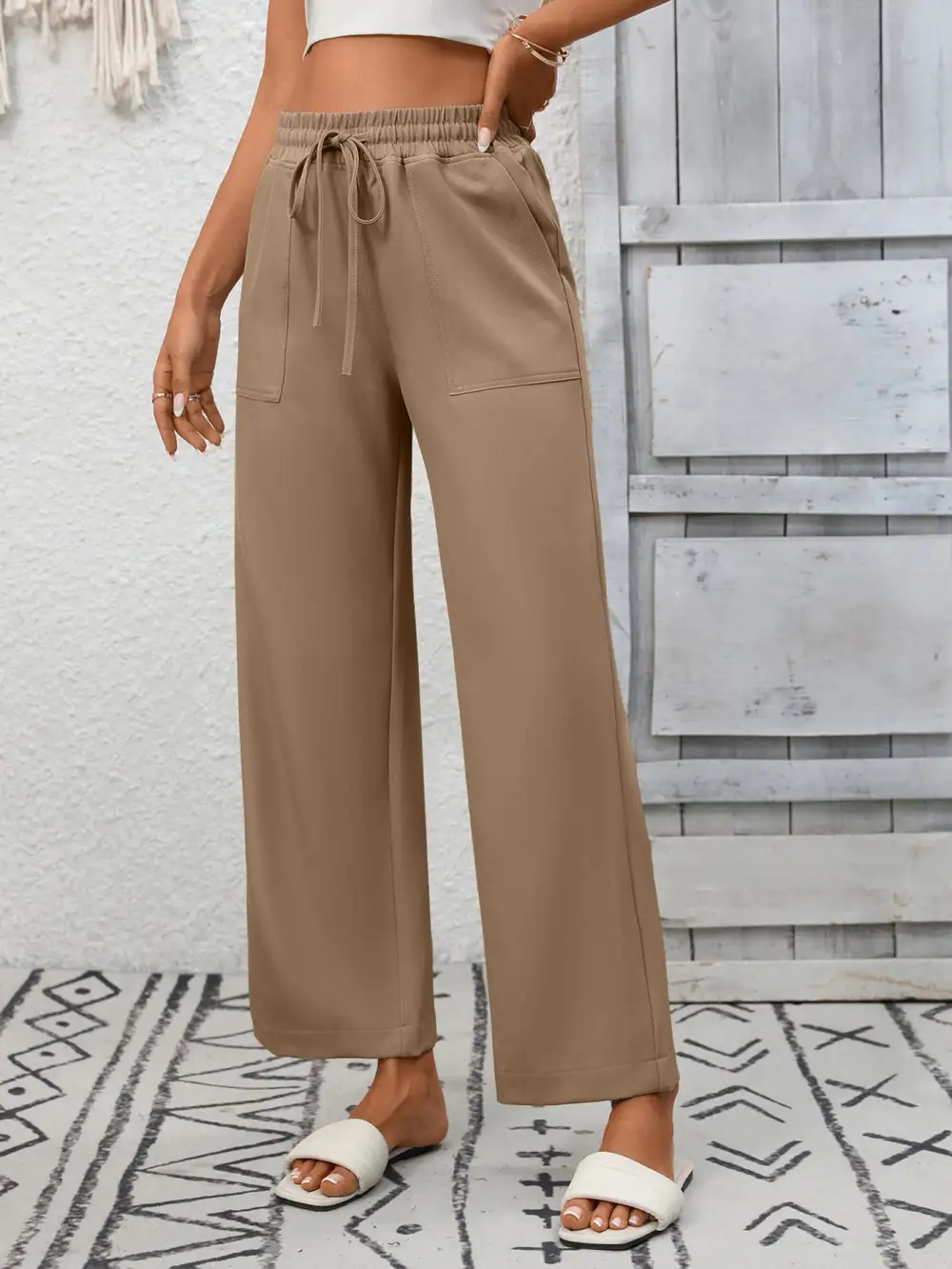Everyday Casual Drawstring Wide Leg Pants