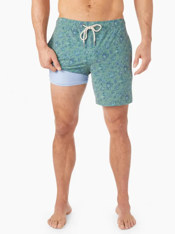 Men's Green Mini Floral Beach Shorts