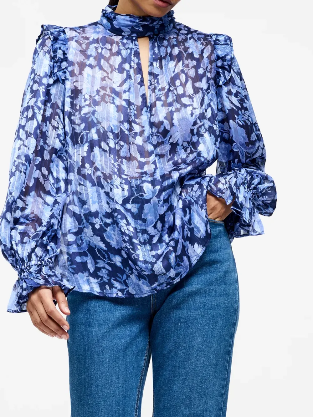 High Neck Creative Breathable Floral Print Turtleneck Top