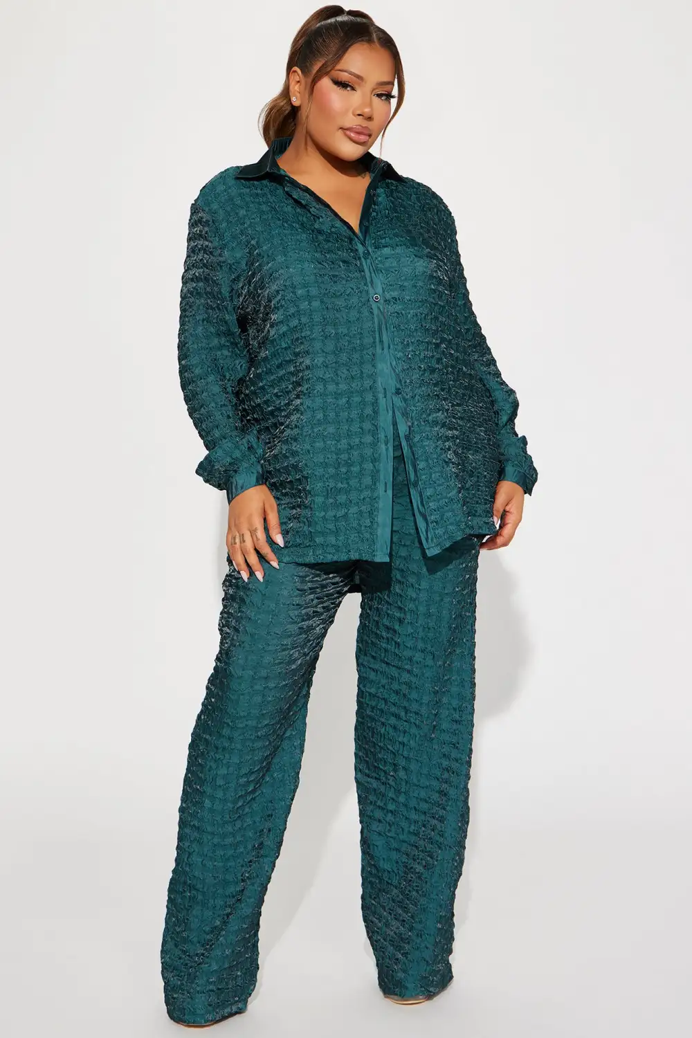 Royal Textured Pant Set - Hunter