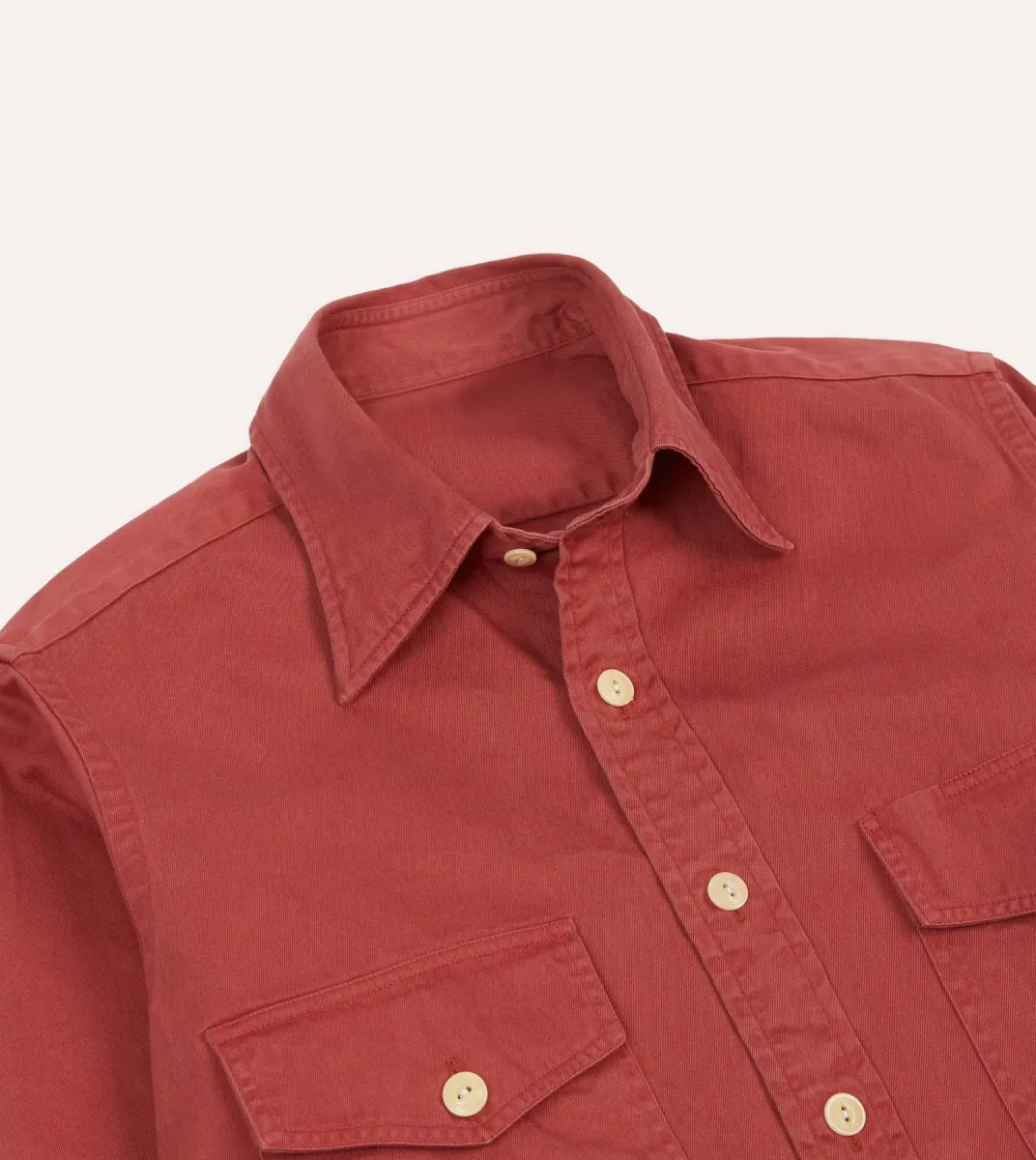 Red Cotton Long Point Collar Work Shirt Casual Style