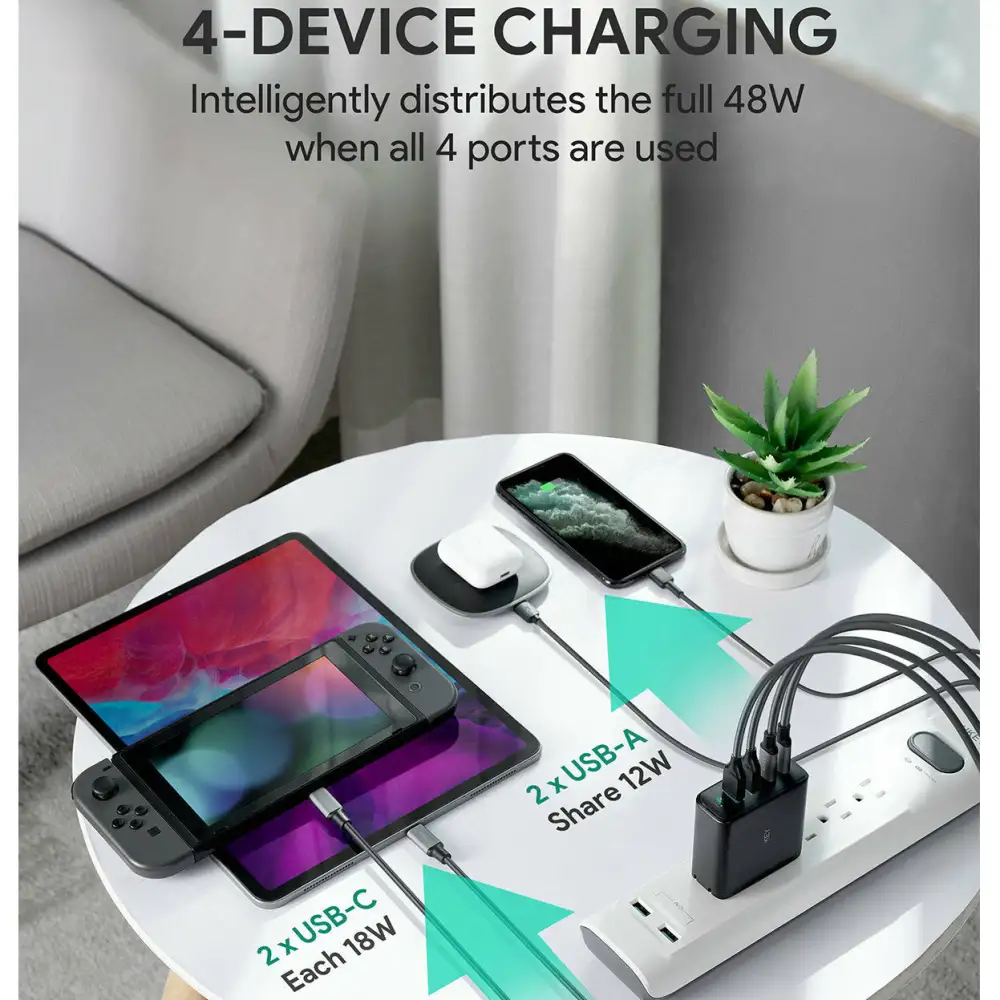 AUKEY PA-D52 Foldable USB C Charger 48W 4 Ports with Power Delivery