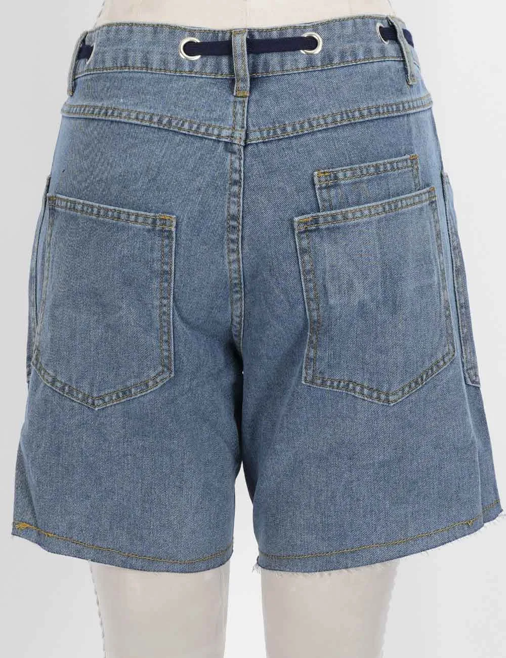 Drawstring Waist Pocket Denim Shorts