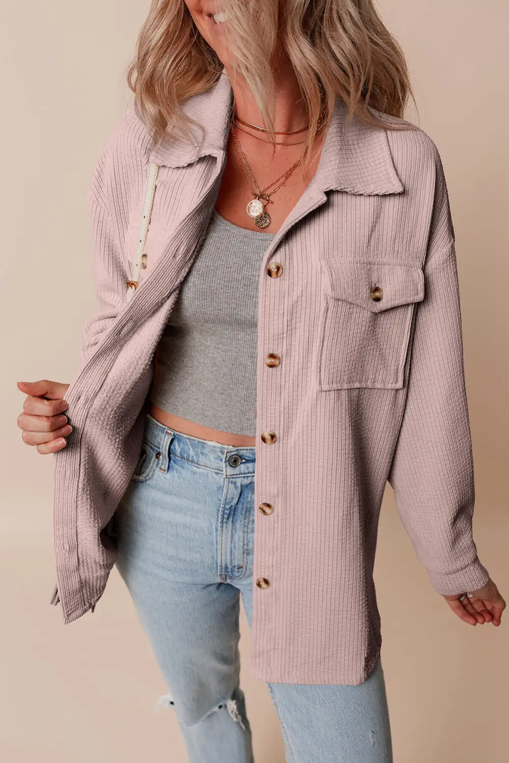 Corduroy Flap Pocket Button-Up Shirt Jacket