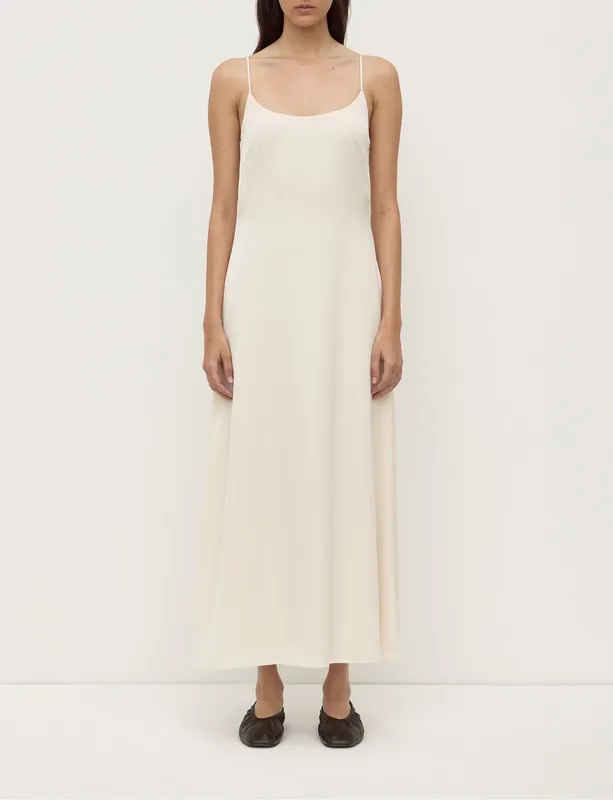 Cream Bias-Cut Silk Maxi Dress