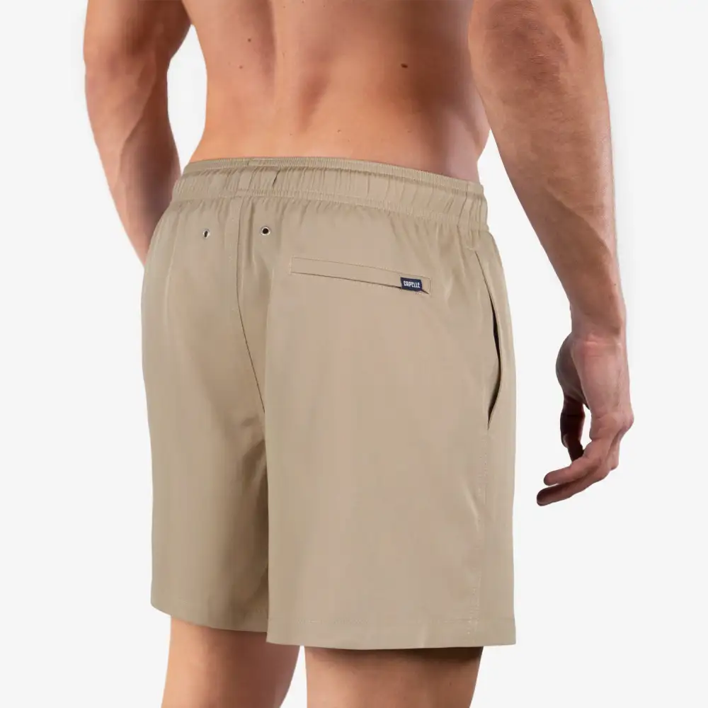 Beige Mid-Length Hybrid Short
