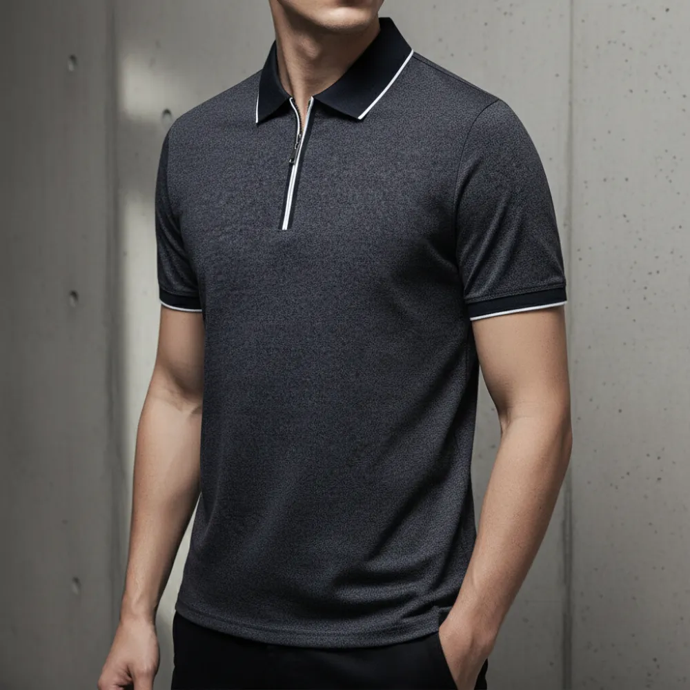 Textured Zip Collar Polo