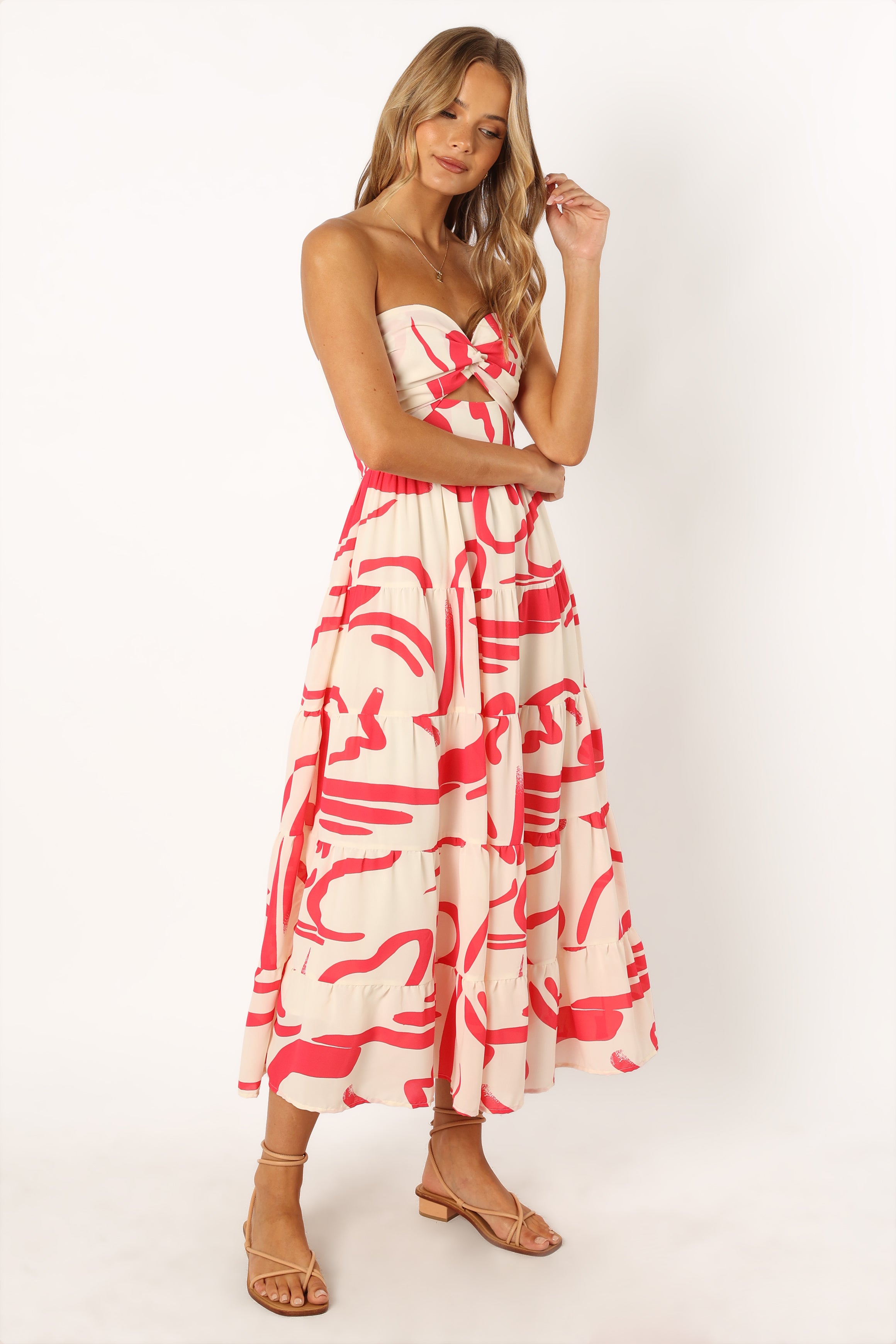 Sitara Strapless Midi Dress - White Red