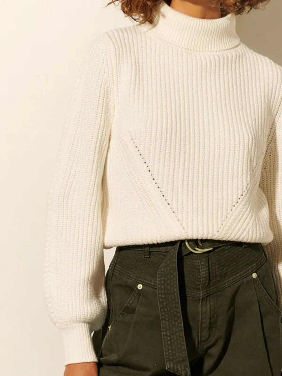 White Turtleneck Ribbed Knit Sweater
