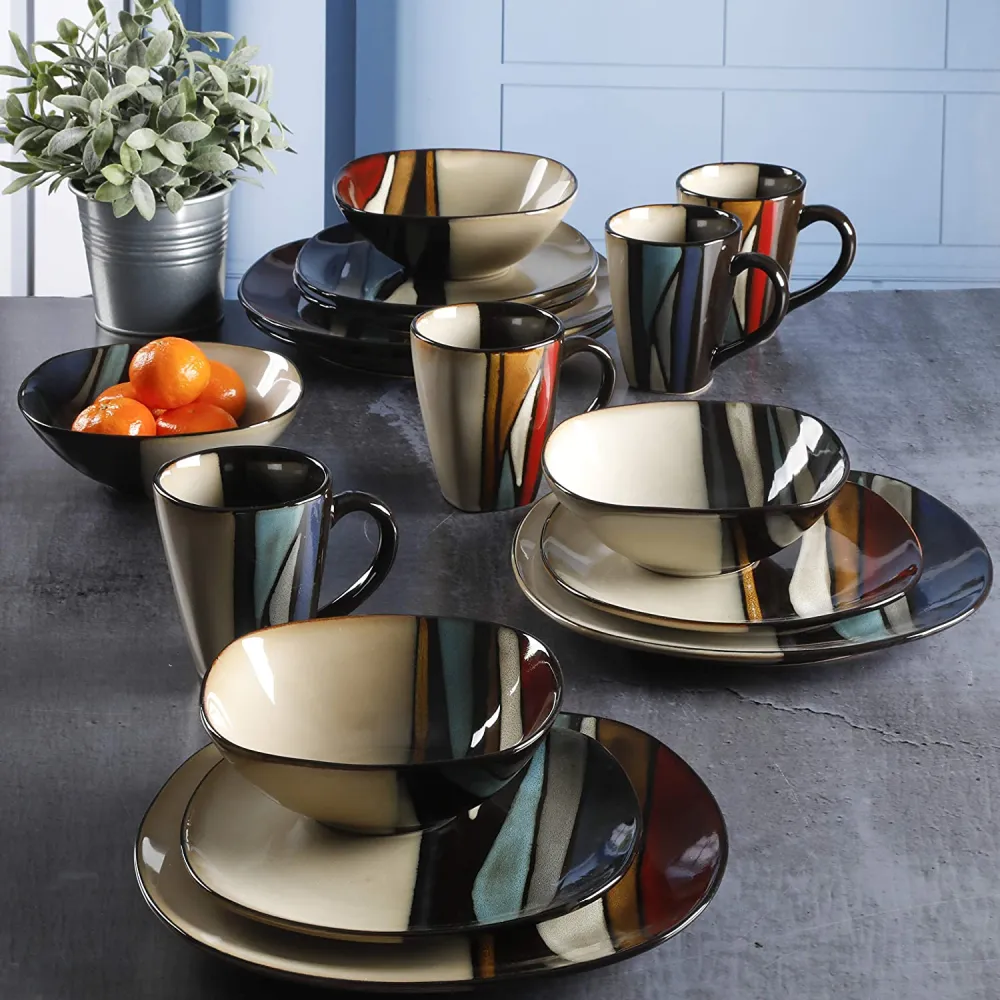 Gibson Elite Althea Reactive Dinnerware Set, 16 Pc, Teal