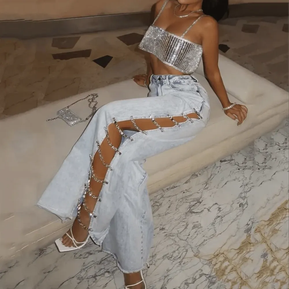 Relaxed Diamond Embellished Jeans