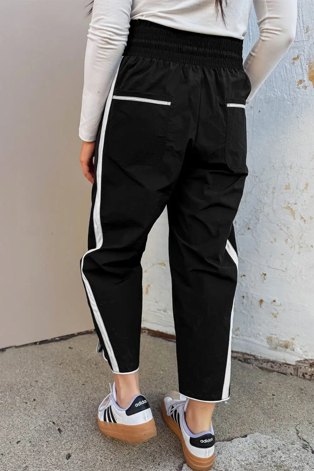Tiered Contrast Striped High Waist Drawstring Pants
