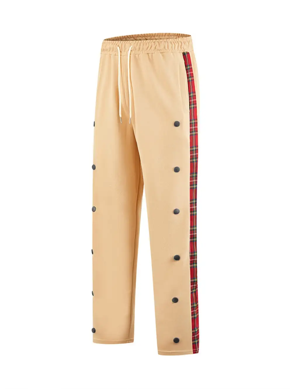 Men's Full Size Drawstring Plaid Side Stripe Pants